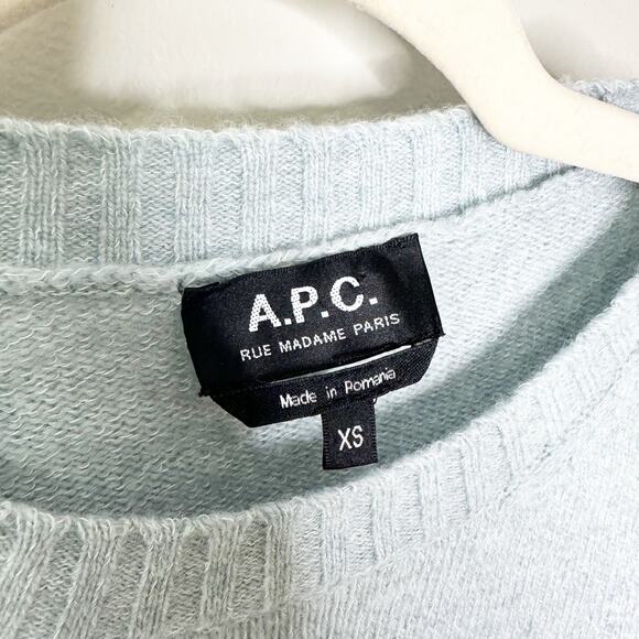APC Blue Wool Cotton Micro Puff Sleeve Crew Neck Sweater XS - Picture 5 of 7